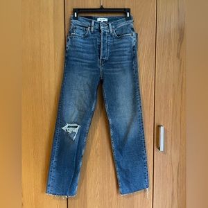 Re/Done 70s Ultra High Rise Stove Pipe Jeans in Vintage indigo Destroy size 26